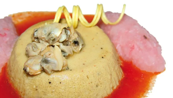 Budino di scampi con guazzetto di vongole veraci